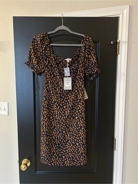 Chelsea28 Black Midi Dress with Brown Leopard Print
